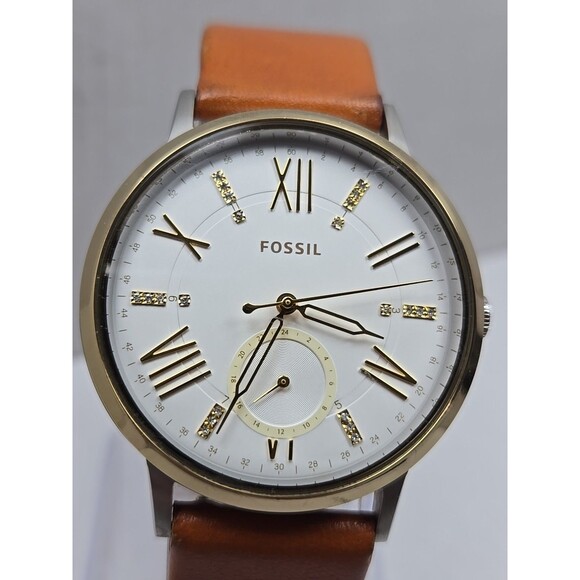 Fossil Gazer ES4161 Womens Watch White Dial Crystal Markers Leather New Battery - Picture 4 of 13